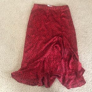 Blu Pepper red cheetah print midi skirt with slit